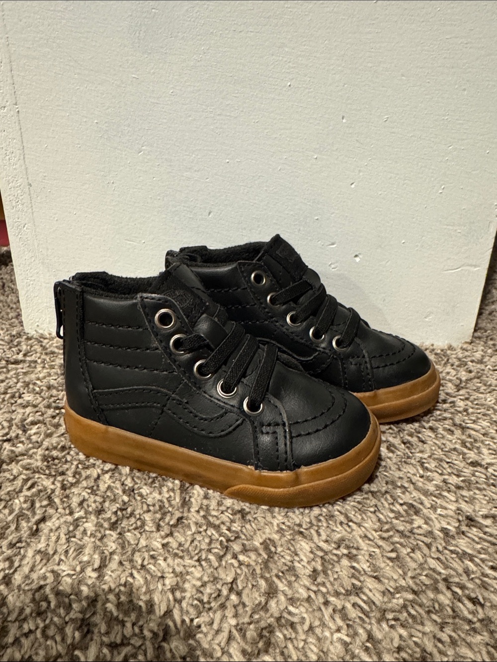 Toddler Black Leather Vans Sneakers Size 5.5